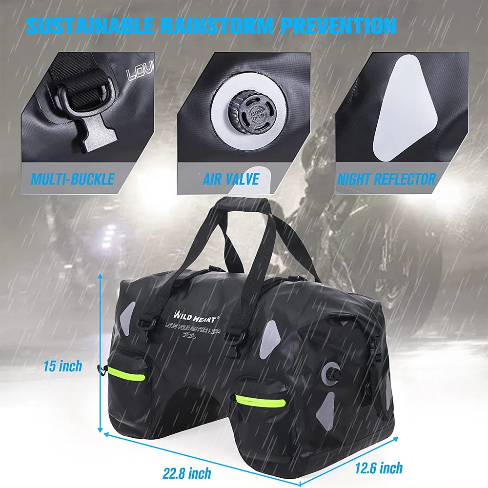 70L Waterproof Motorcycle Tail Bag – U-Shape Travel Luggage for Adventure & Touring