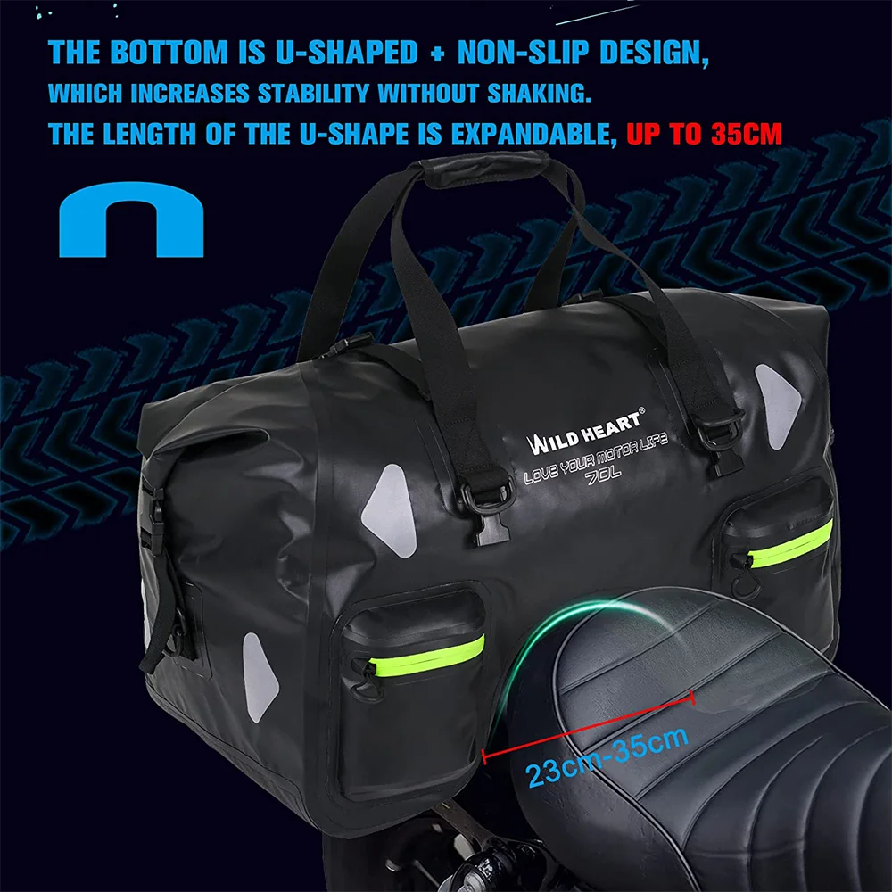 70L Waterproof Motorcycle Tail Bag – U-Shape Travel Luggage for Adventure & Touring