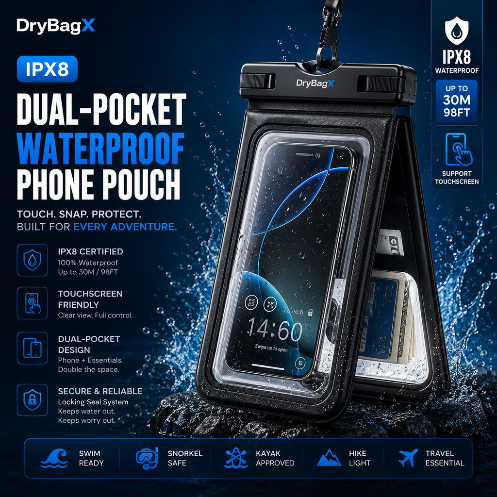 IPX8 Dual-Pocket Waterproof Phone Pouch