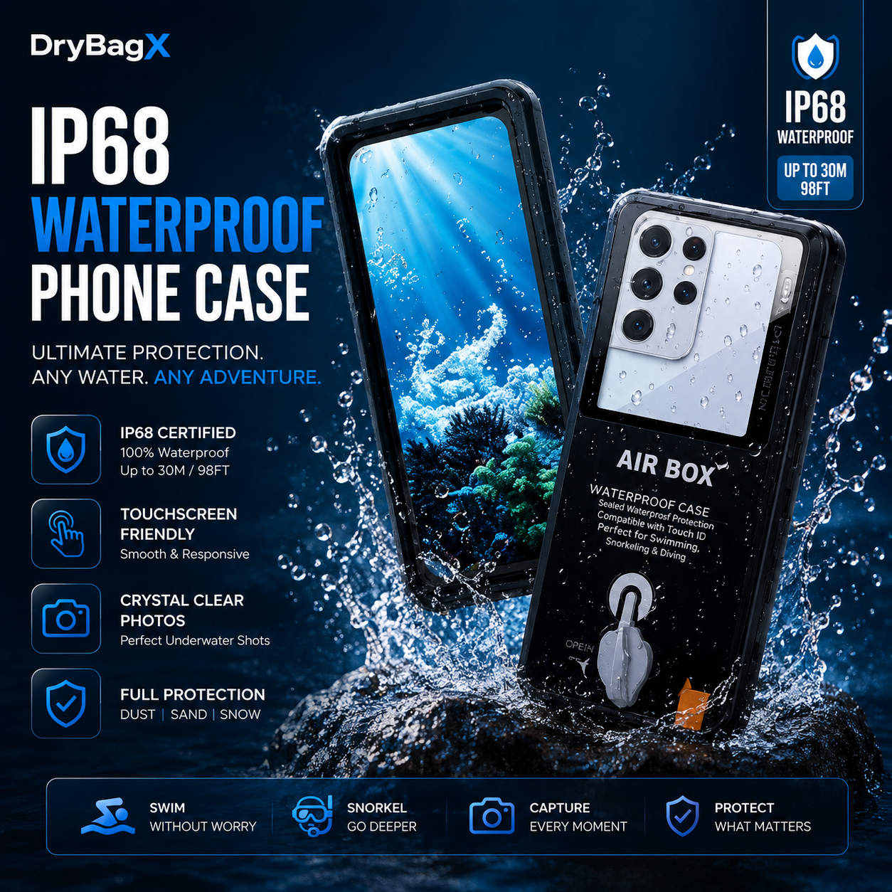 IP68 Waterproof Phone Case with Strap