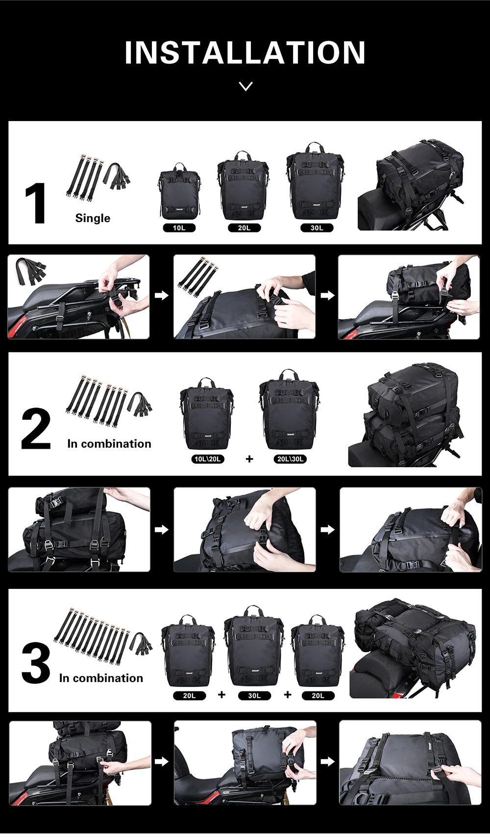 Expandable Waterproof Motorcycle Tail Bag | 10L, 20L & 30L |