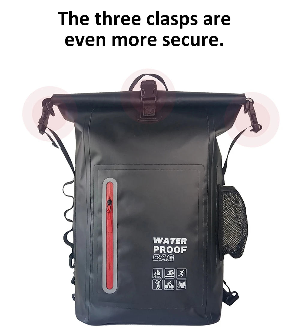 25L Waterproof Dry Backpack – Roll-Top PVC Bag for Kayaking, Beach, Hiking & Travel