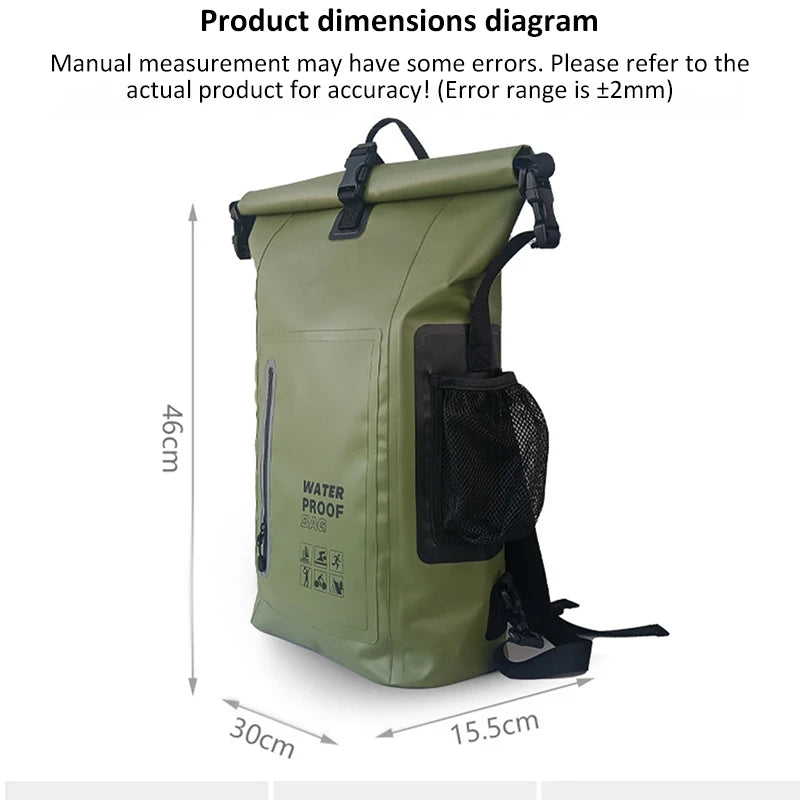 25L Waterproof Dry Backpack – Roll-Top PVC Bag for Kayaking, Beach, Hiking & Travel
