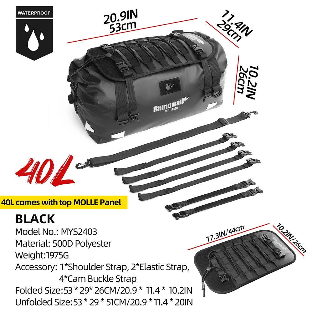 Waterproof Motorcycle Tail Bag 20L/40L/65L – Rear Seat Travel Luggage for Adventure & Touring