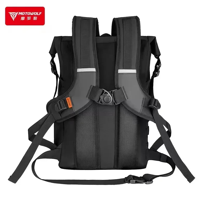 Reflective Waterproof Motorcycle Backpack 20L | Roll-Top Rider Bag |
