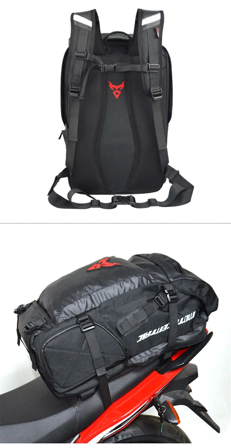 48L Waterproof Motorcycle Tail Bag Backpack | Helmet & Travel Luggage