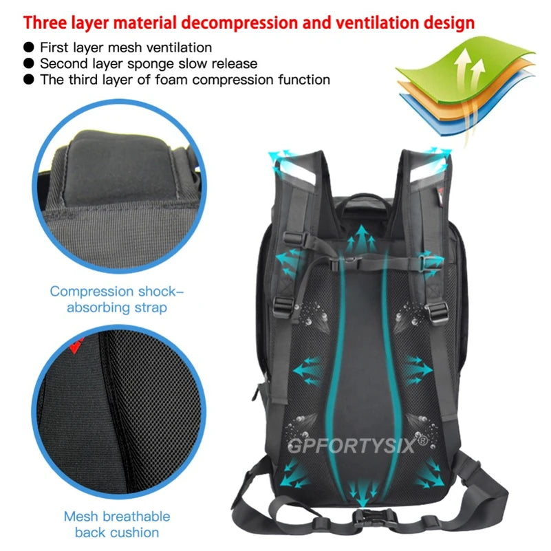 48L Waterproof Motorcycle Tail Bag Backpack | Helmet & Travel Luggage