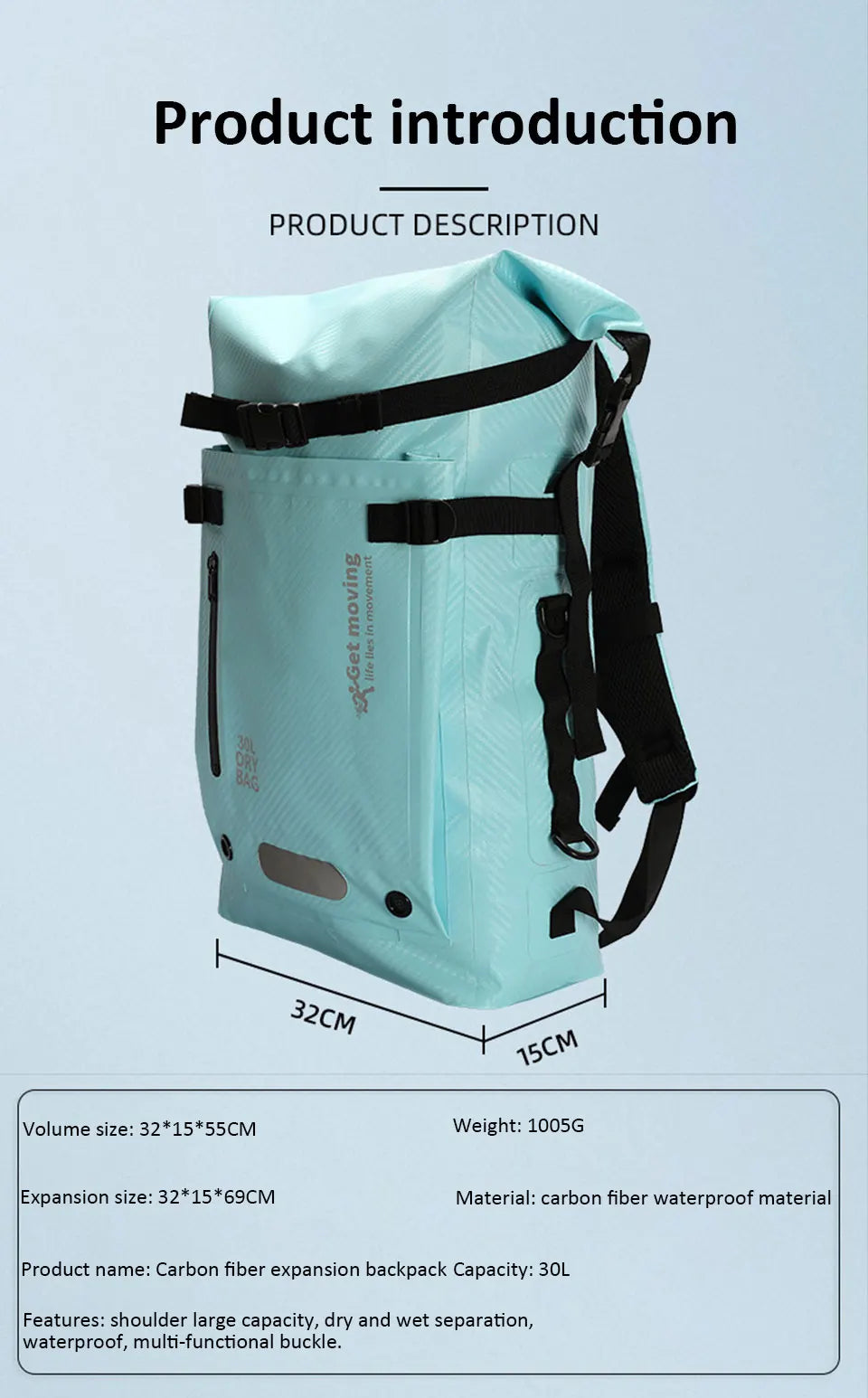 30L Waterproof Dry Backpack – Roll-Top Bag with Dry & Wet Separation for Beach, Kayaking & Travel