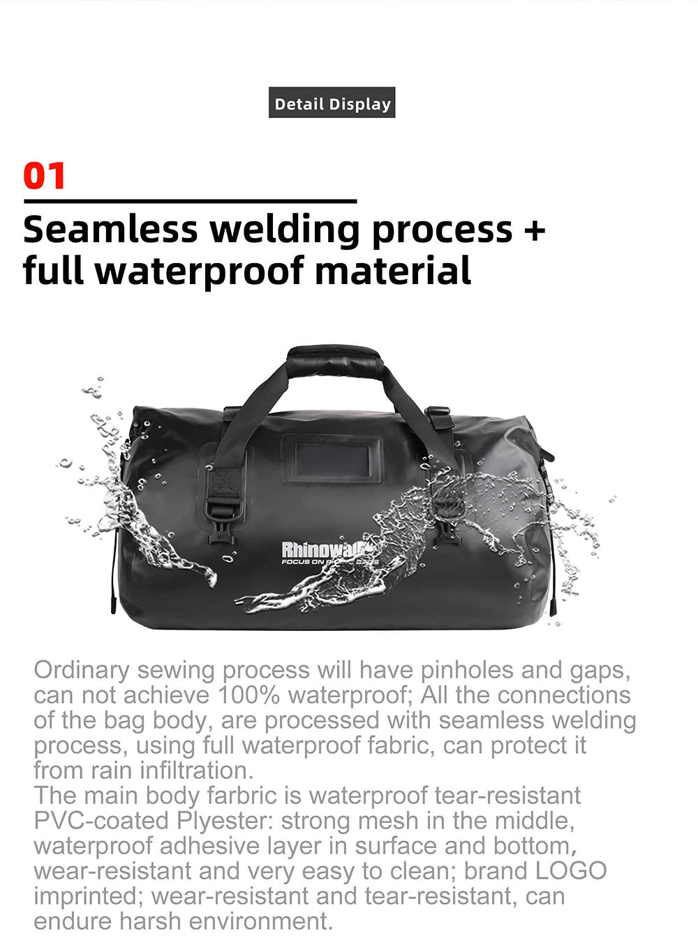 RhinoWalk 45L Waterproof Motorcycle Tail Bag | Durable Rear Seat Travel Luggage