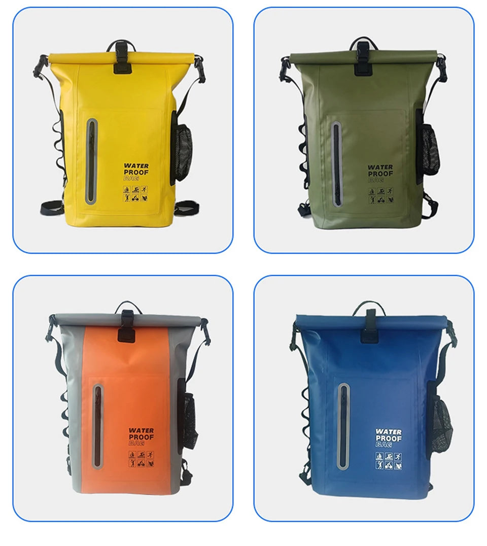 25L Waterproof Dry Backpack – Roll-Top PVC Bag for Kayaking, Beach, Hiking & Travel