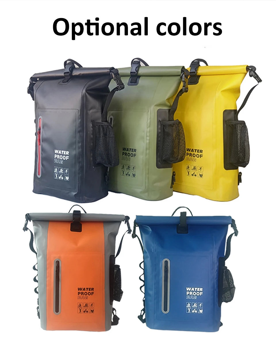 25L Waterproof Dry Backpack – Roll-Top PVC Bag for Kayaking, Beach, Hiking & Travel