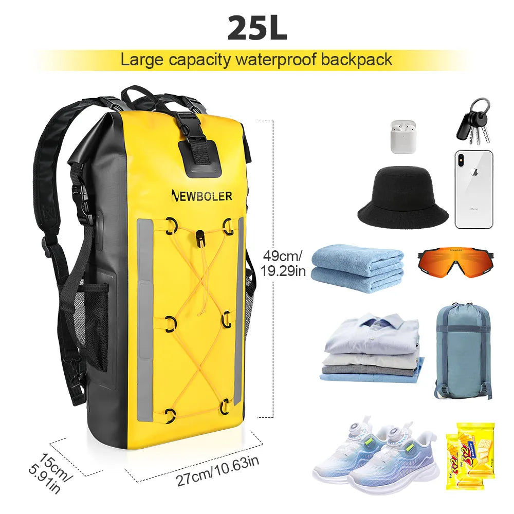 Waterproof Dry Backpack 25L – Floating Roll Top Bag for Kayaking, Beach, Camping & Hiking