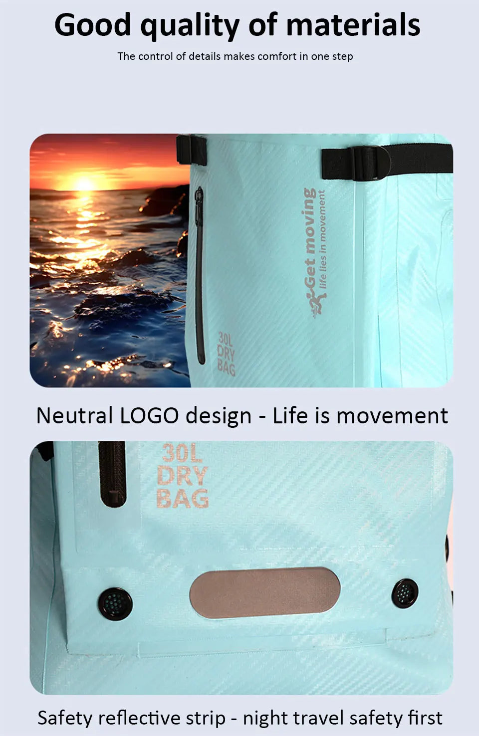30L Waterproof Dry Backpack – Roll-Top Bag with Dry & Wet Separation for Beach, Kayaking & Travel