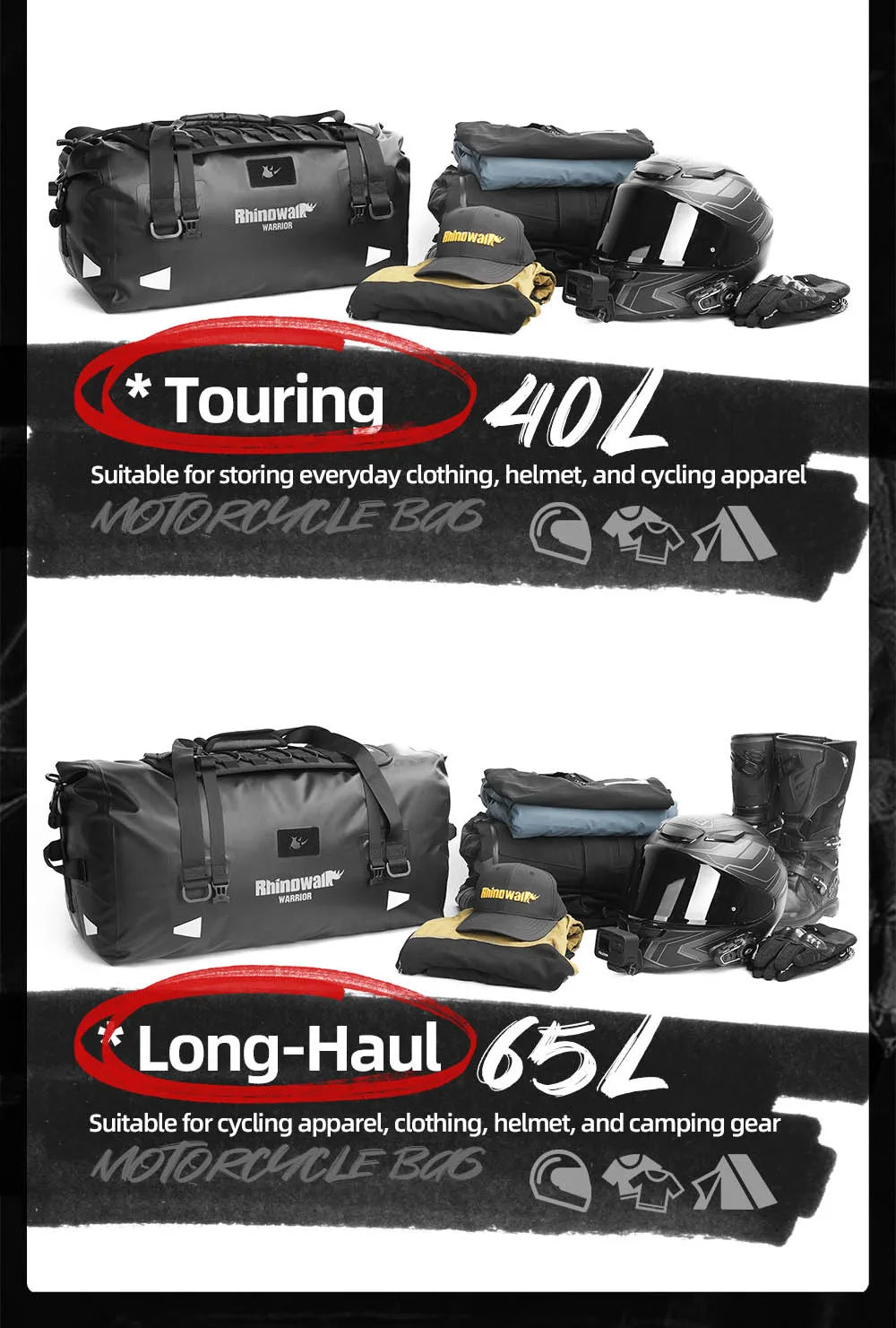 Waterproof Motorcycle Tail Bag 20L/40L/65L – Rear Seat Travel Luggage for Adventure & Touring