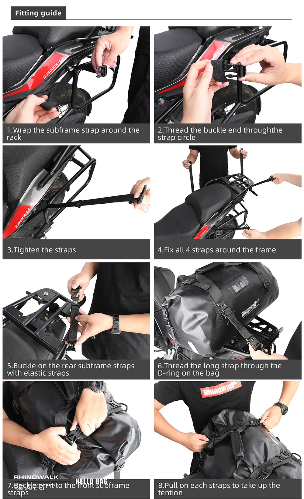 RhinoWalk 45L Waterproof Motorcycle Tail Bag | Durable Rear Seat Travel Luggage