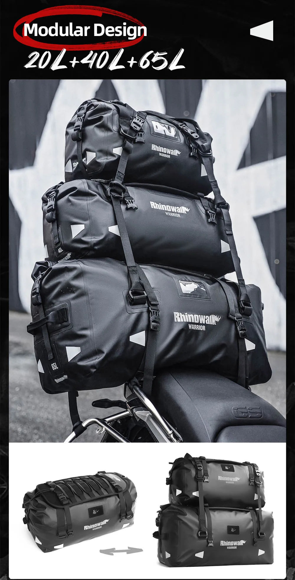 Waterproof Motorcycle Tail Bag 20L/40L/65L – Rear Seat Travel Luggage for Adventure & Touring
