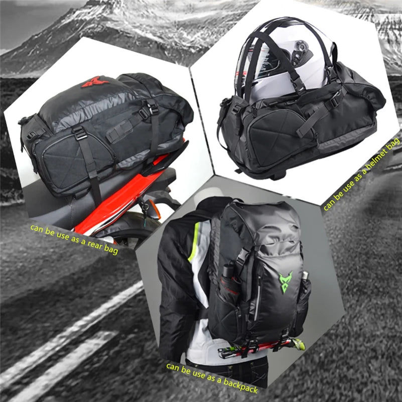 48L Waterproof Motorcycle Tail Bag Backpack | Helmet & Travel Luggage