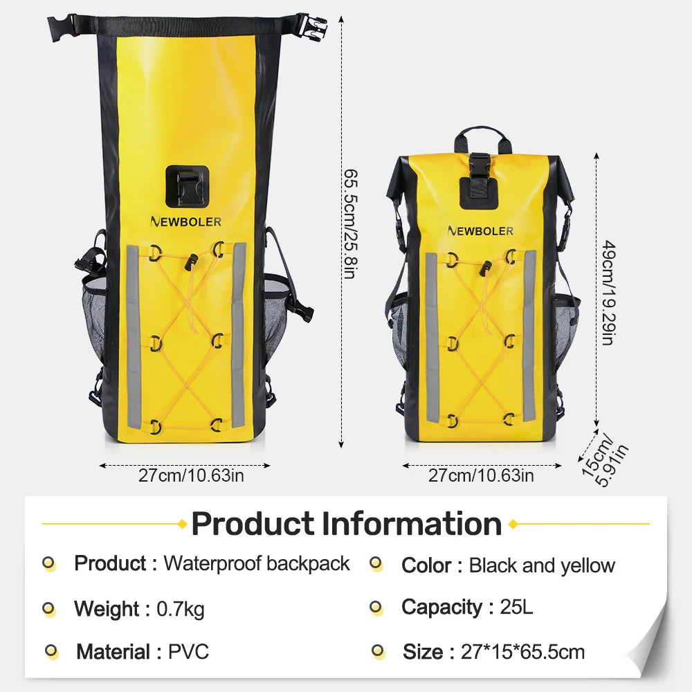 Waterproof Dry Backpack 25L – Floating Roll Top Bag for Kayaking, Beach, Camping & Hiking