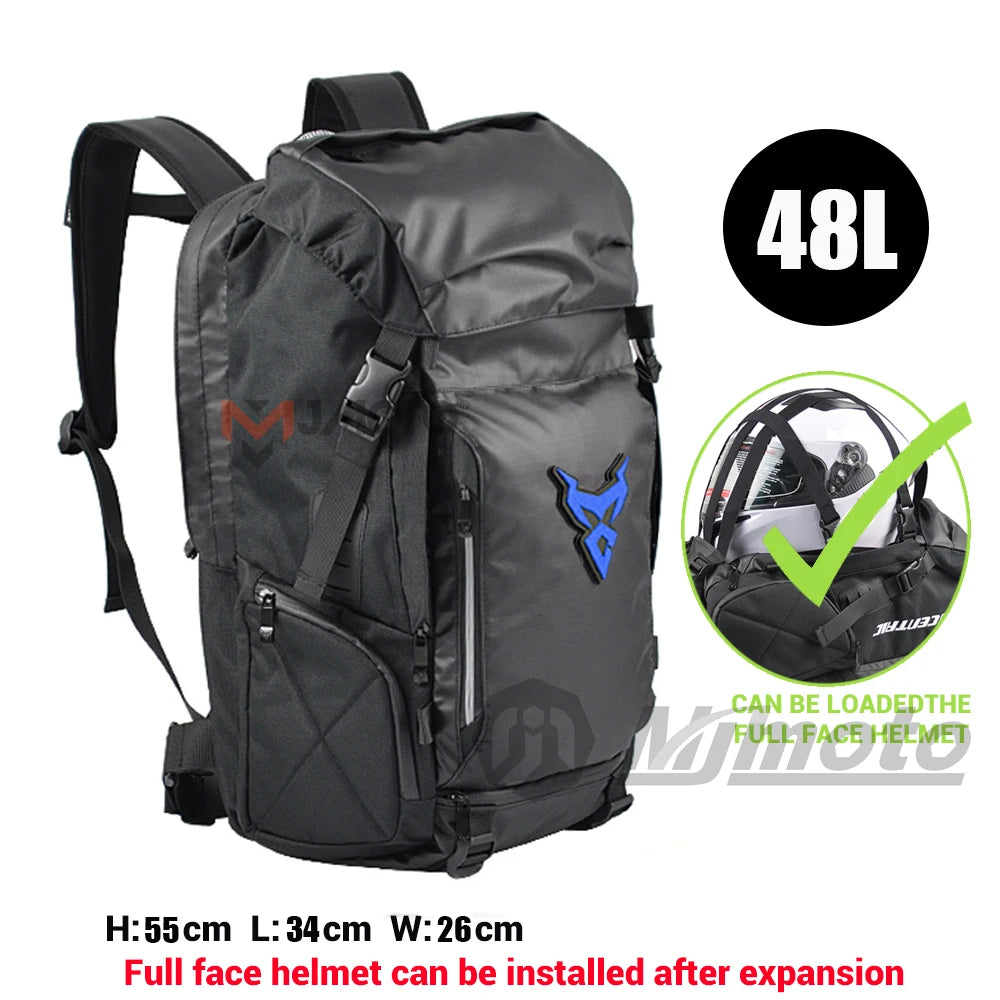 48L Waterproof Motorcycle Tail Bag Backpack | Helmet & Travel Luggage