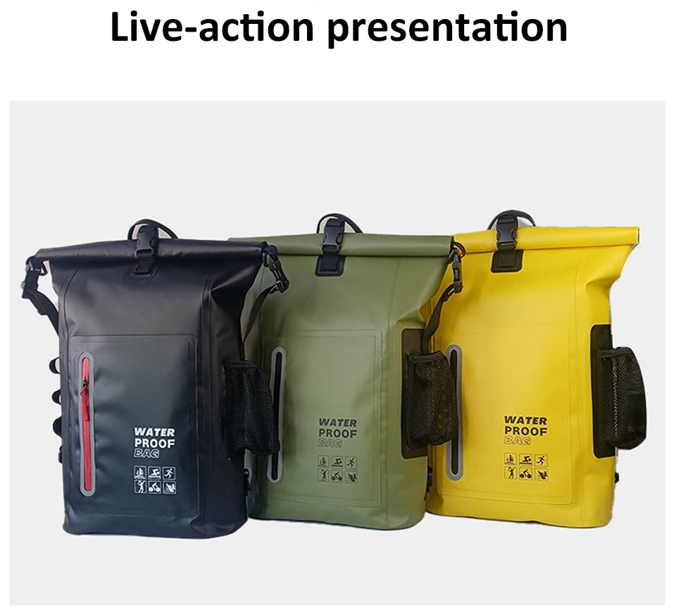 25L Waterproof Dry Backpack – Roll-Top PVC Bag for Kayaking, Beach, Hiking & Travel