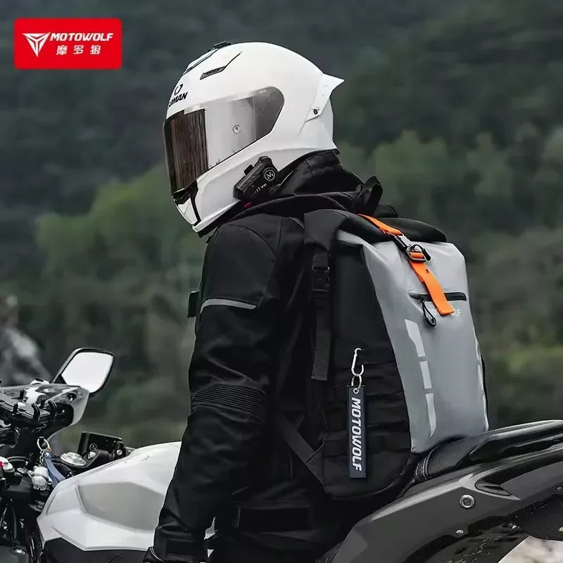Reflective Waterproof Motorcycle Backpack 20L | Roll-Top Rider Bag |