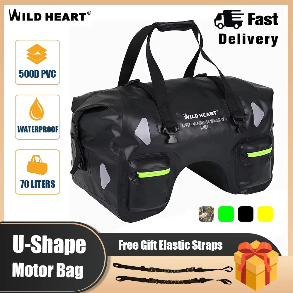 70L Waterproof Motorcycle Tail Bag – U-Shape Travel Luggage for Adventure & Touring