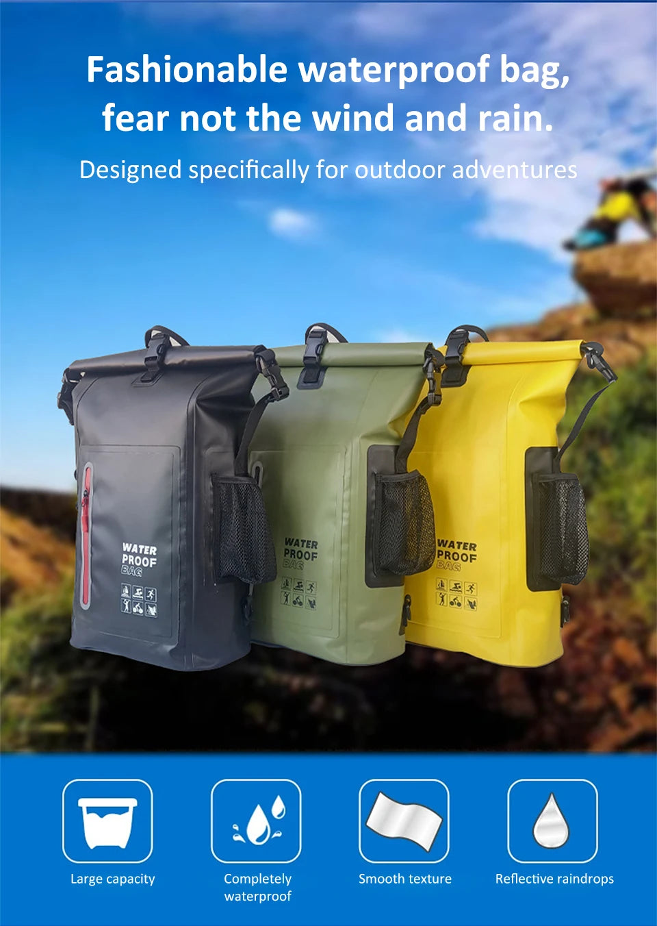 25L Waterproof Dry Backpack – Roll-Top PVC Bag for Kayaking, Beach, Hiking & Travel