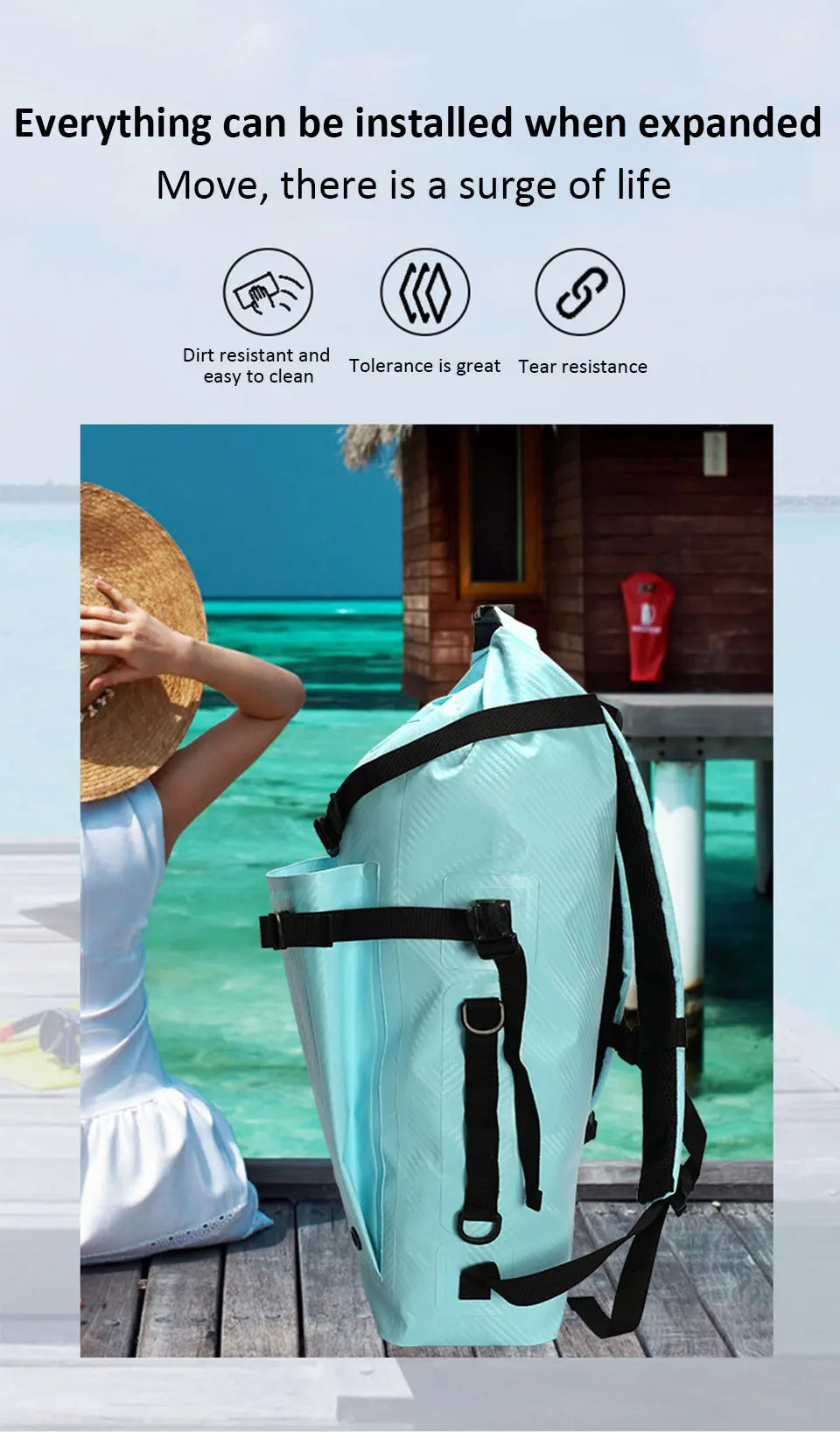 30L Waterproof Dry Backpack – Roll-Top Bag with Dry & Wet Separation for Beach, Kayaking & Travel