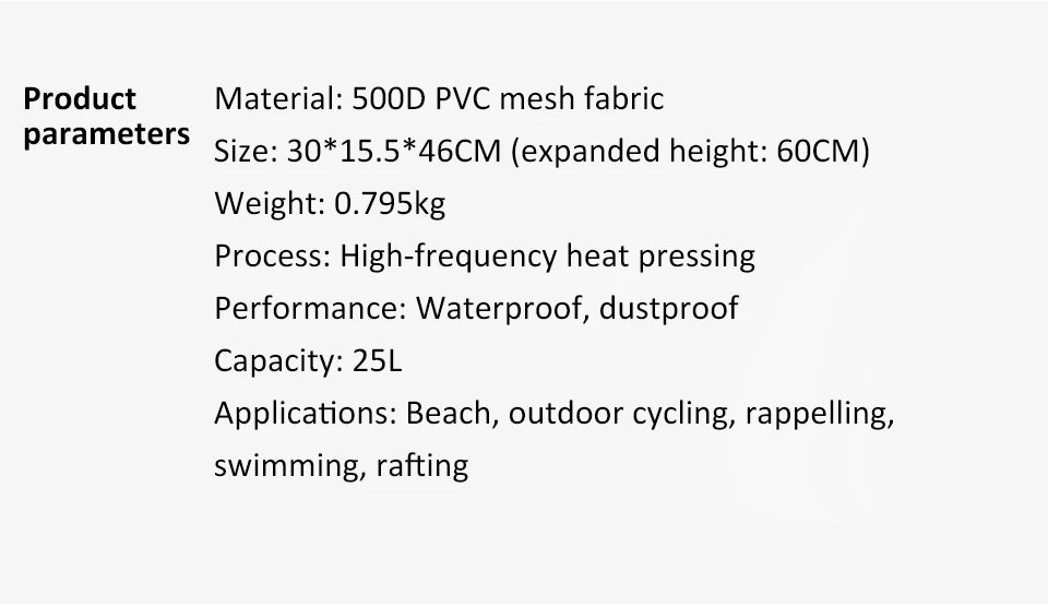 25L Waterproof Dry Backpack – Roll-Top PVC Bag for Kayaking, Beach, Hiking & Travel