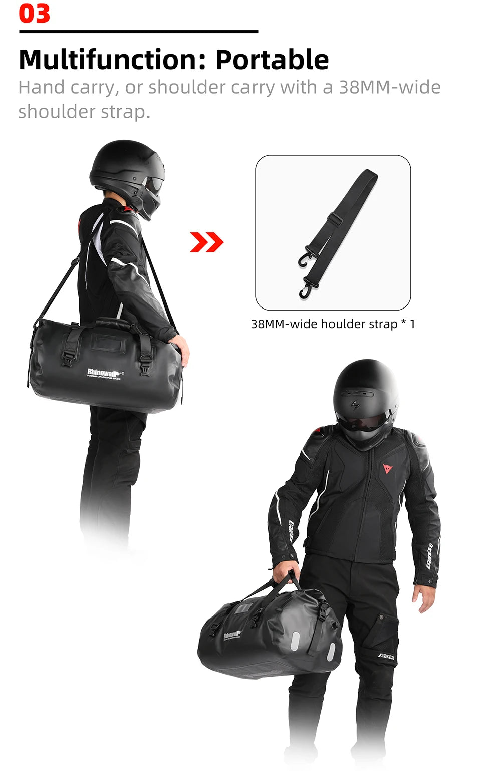 RhinoWalk 45L Waterproof Motorcycle Tail Bag | Durable Rear Seat Travel Luggage