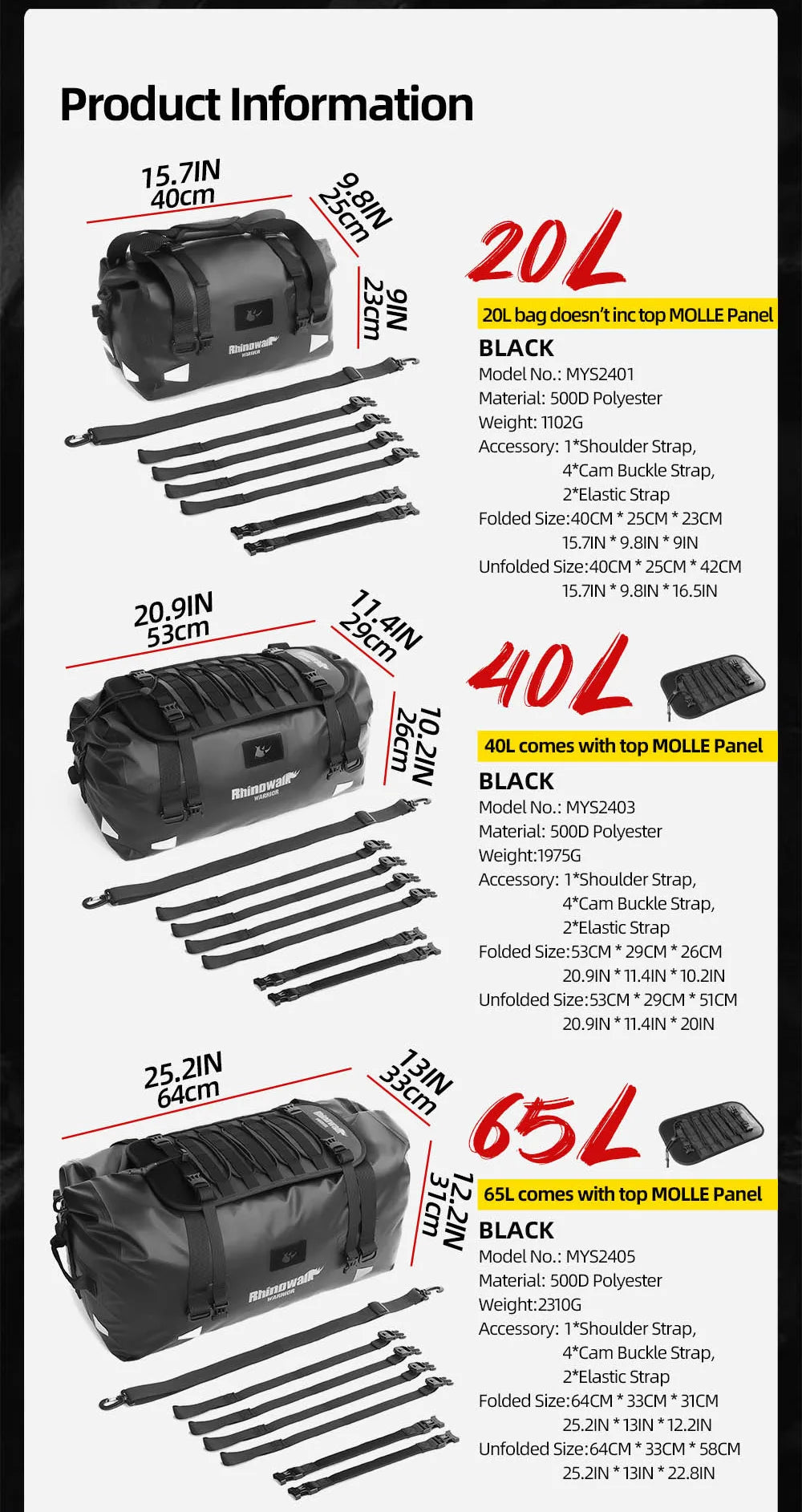 Waterproof Motorcycle Tail Bag 20L/40L/65L – Rear Seat Travel Luggage for Adventure & Touring