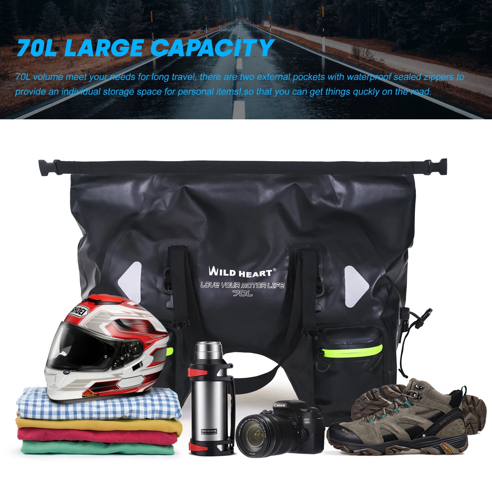 70L Waterproof Motorcycle Tail Bag – U-Shape Travel Luggage for Adventure & Touring