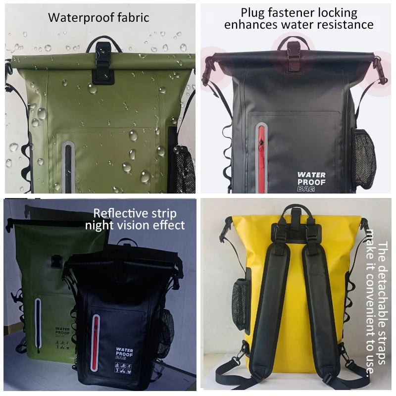 25L Waterproof Dry Backpack – Roll-Top PVC Bag for Kayaking, Beach, Hiking & Travel