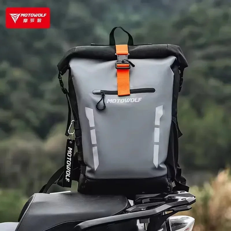 Reflective Waterproof Motorcycle Backpack 20L | Roll-Top Rider Bag |