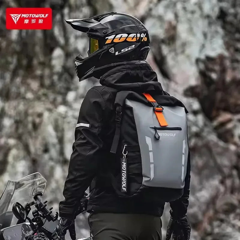 Reflective Waterproof Motorcycle Backpack 20L | Roll-Top Rider Bag |
