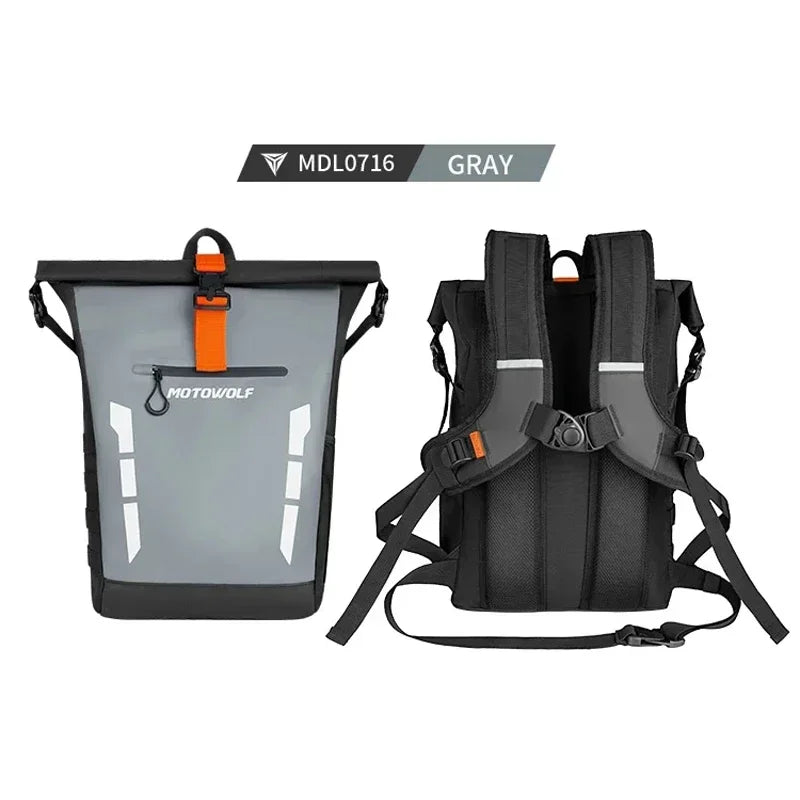 Reflective Waterproof Motorcycle Backpack 20L | Roll-Top Rider Bag |