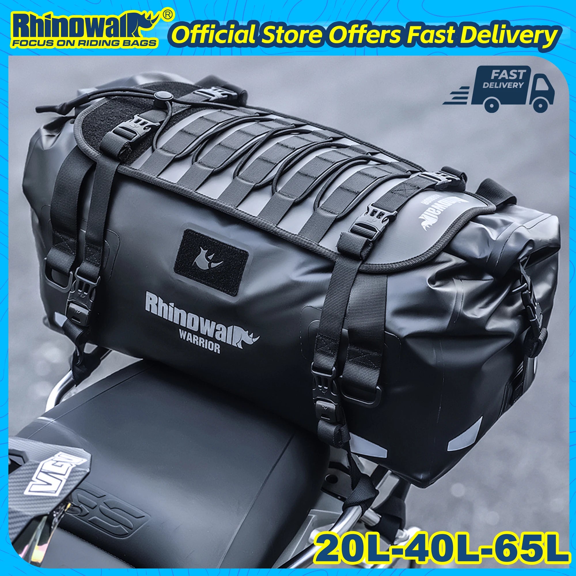 Waterproof Motorcycle Tail Bag 20L/40L/65L – Rear Seat Travel Luggage for Adventure & Touring