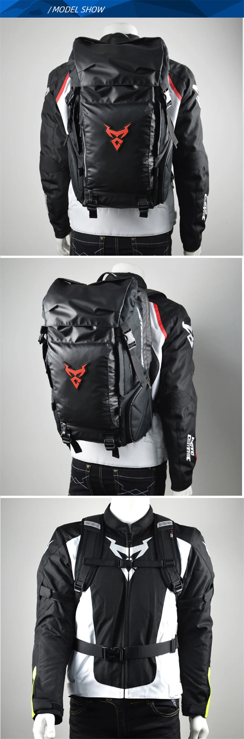 48L Waterproof Motorcycle Tail Bag Backpack | Helmet & Travel Luggage