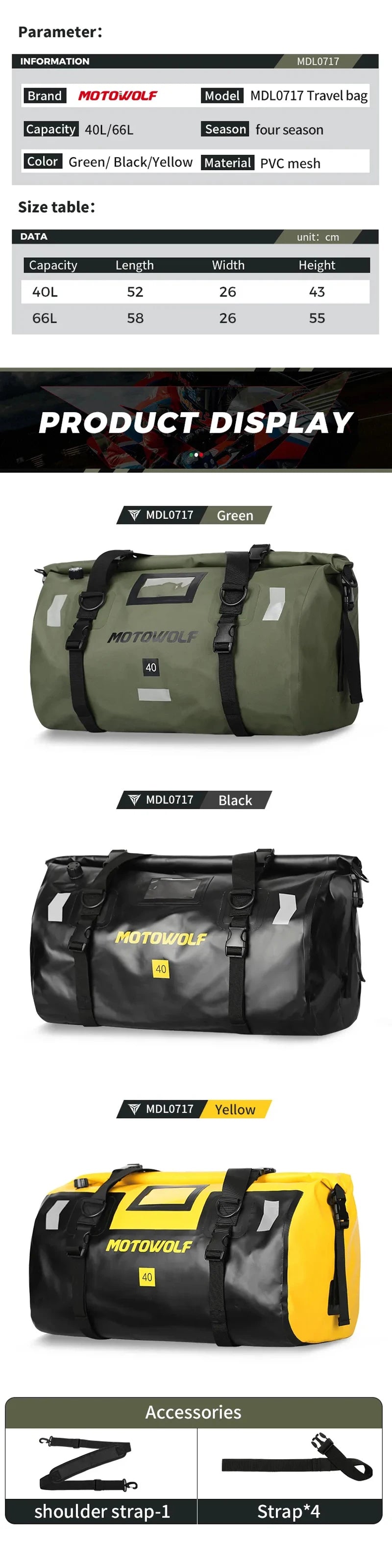 Roll-Top Waterproof Motorcycle Luggage Bag