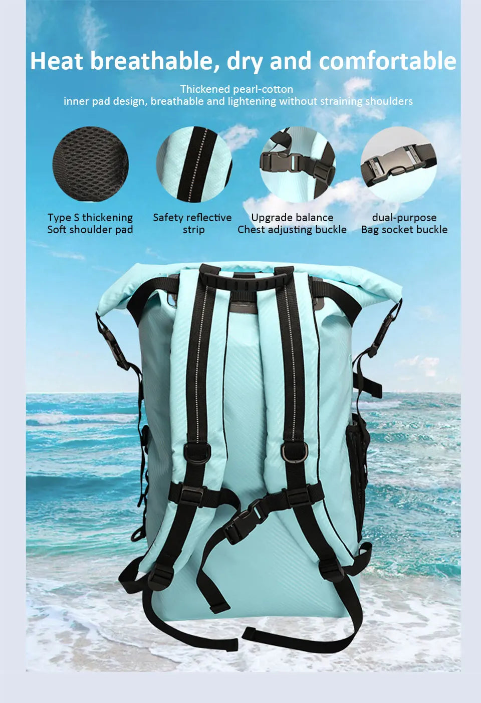 30L Waterproof Dry Backpack – Roll-Top Bag with Dry & Wet Separation for Beach, Kayaking & Travel