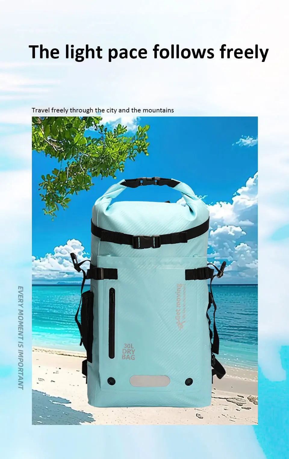 30L Waterproof Dry Backpack – Roll-Top Bag with Dry & Wet Separation for Beach, Kayaking & Travel