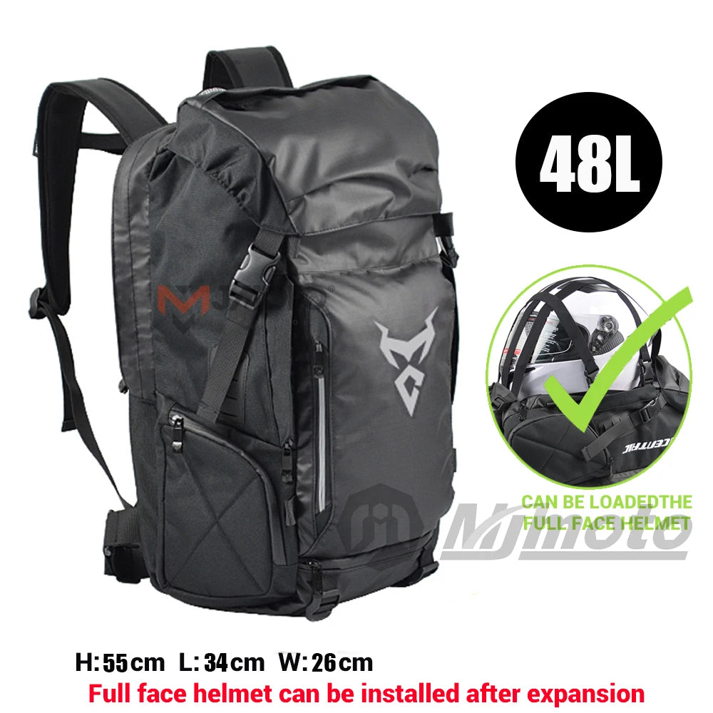 48L Waterproof Motorcycle Tail Bag Backpack | Helmet & Travel Luggage