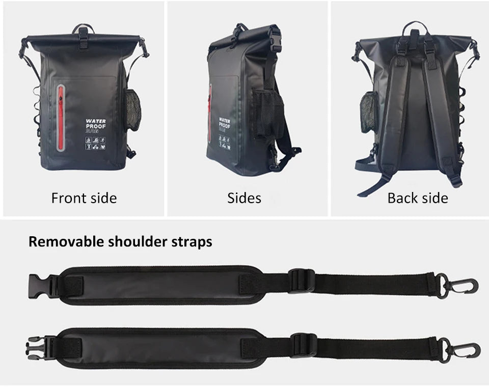 25L Waterproof Dry Backpack – Roll-Top PVC Bag for Kayaking, Beach, Hiking & Travel