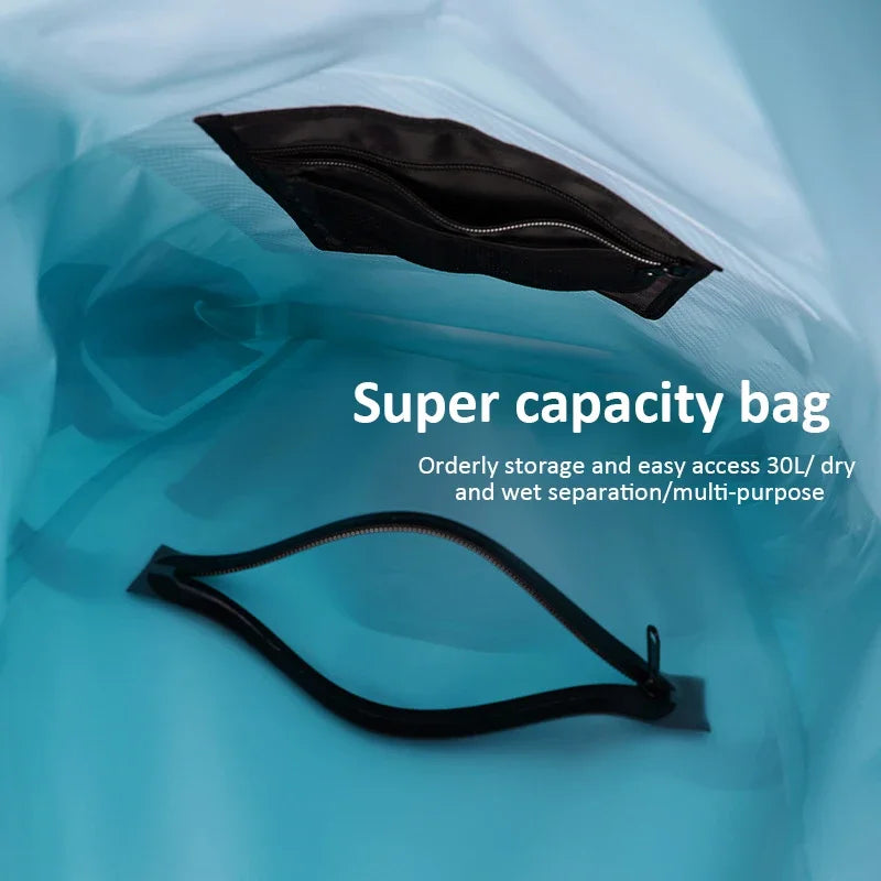 30L Waterproof Dry Backpack – Roll-Top Bag with Dry & Wet Separation for Beach, Kayaking & Travel