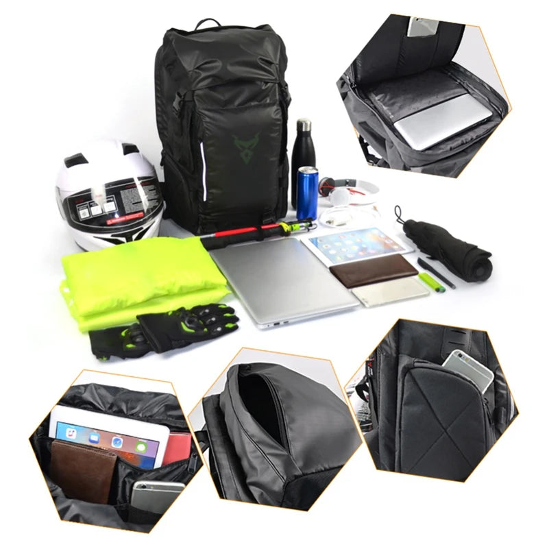 48L Waterproof Motorcycle Tail Bag Backpack | Helmet & Travel Luggage