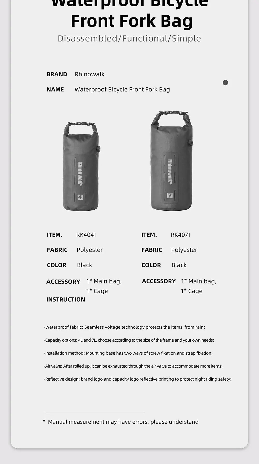 Bike Fork Waterproof Dry Bag 4L/7L | Quick Release Cycling Bag