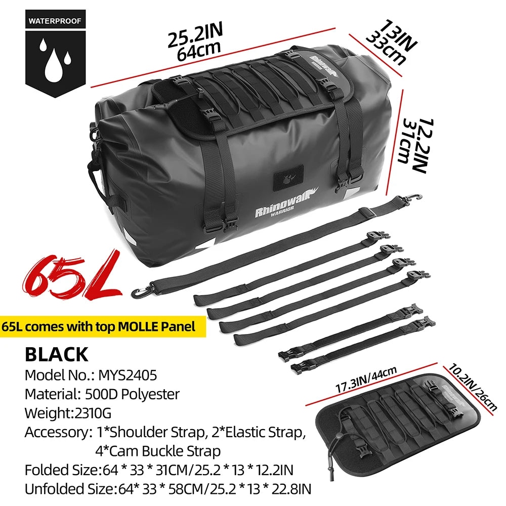 Waterproof Motorcycle Tail Bag 20L/40L/65L – Rear Seat Travel Luggage for Adventure & Touring