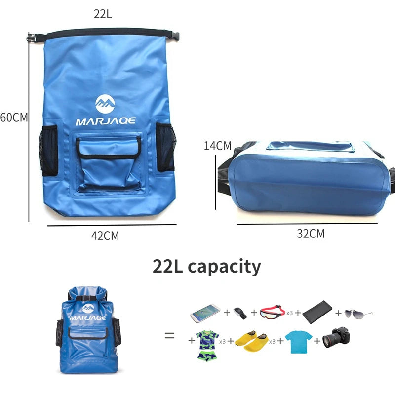 22L Waterproof Dry Backpack | Roll-Top PVC Dry Bag for Kayaking, Camping & Travel