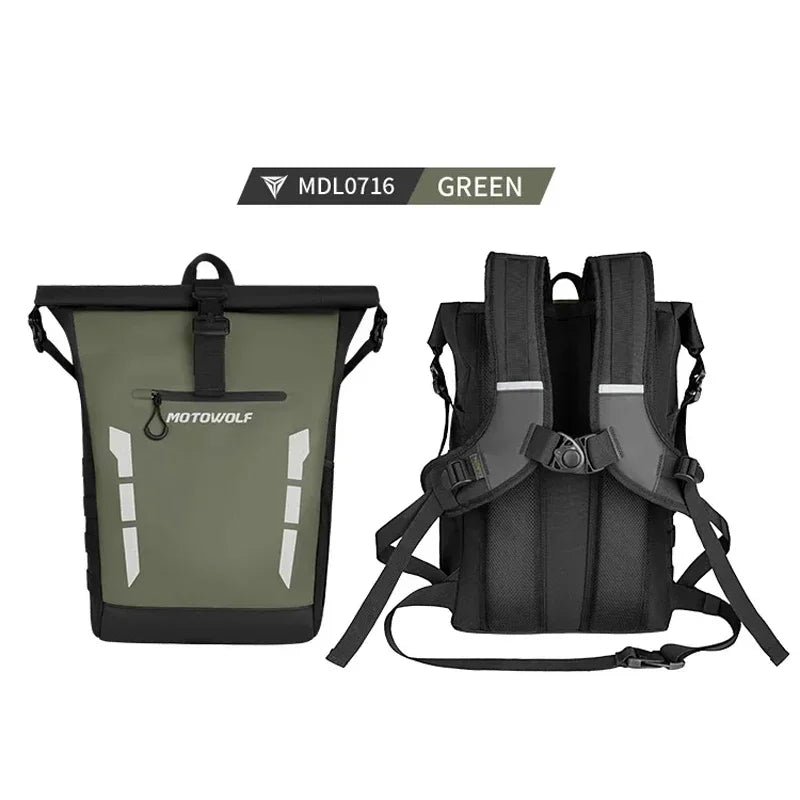 Reflective Waterproof Motorcycle Backpack 20L | Roll-Top Rider Bag |