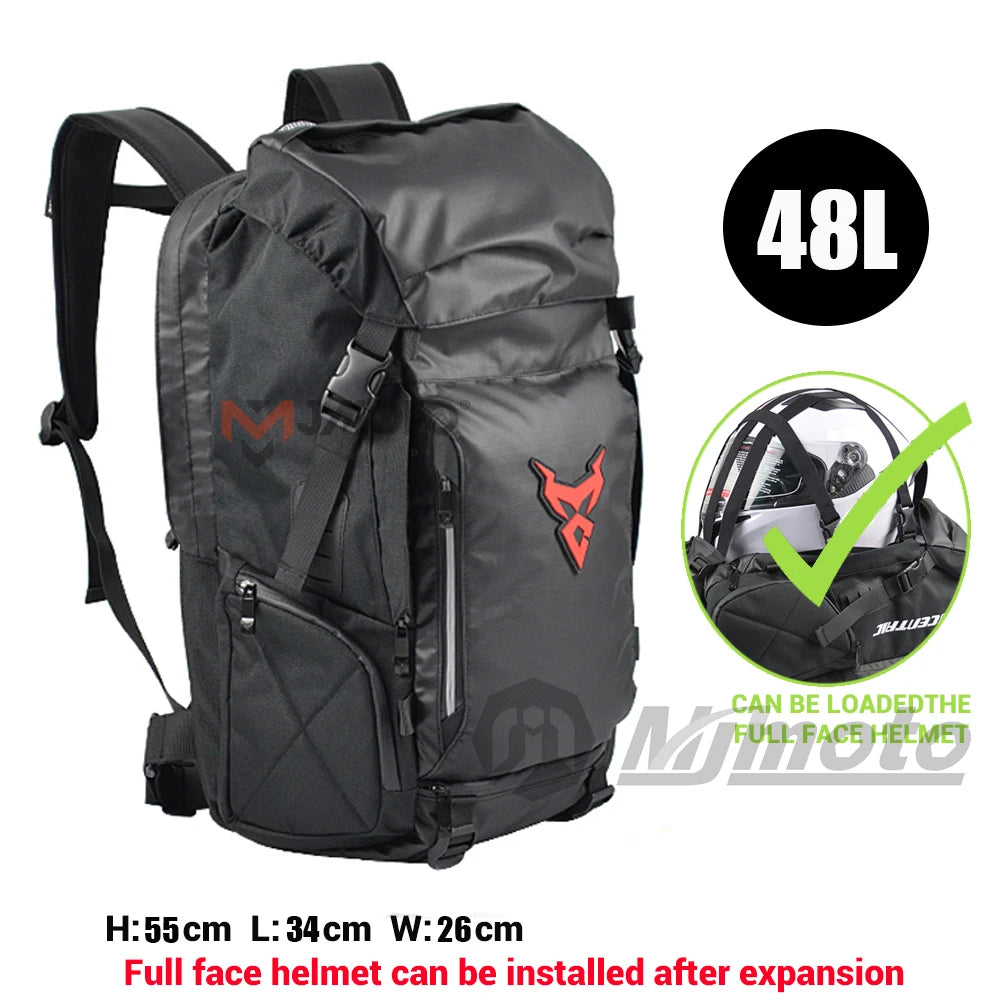 48L Waterproof Motorcycle Tail Bag Backpack | Helmet & Travel Luggage